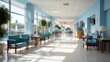 © ND STOCK - Minimalist Hospital hallway,bright reception waiting room clinic lobby, clean hospital reception with the chair, living room interior. Illustration