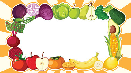 Wall Mural - Colorful Fruit and Vegetable Frame Border on Retro Background