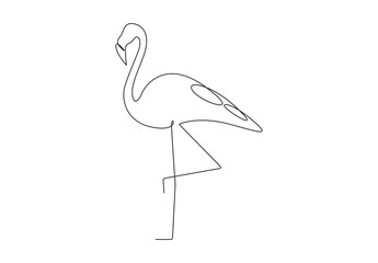 Wall Mural - One continuous line drawing of flamingo. Isolated on white background vector illustration. Premium vector. 