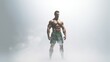 © Merilno - Un bel homme de musculation stoïque et musclé. Représentant la forme physique et le stoïcisme. Espace de copie. IA générative, IA