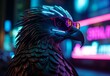 Futuristic cyber punk eagle. Blue illuminated bird with cool sunglasses. Generate ai