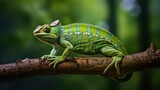 Fototapeta Zwierzęta - Chameleon reptile perches on a branch.