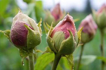 Poster - perennial peony buds just before they burst open