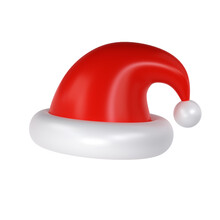 3d Icon Christmas Santa Claus Cute Hat Isolated On White Background. New Year Red Hat For Chat Effects Xmas Character