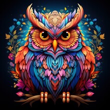 Multicolored Mandala Owl Coloring Page For Adults.