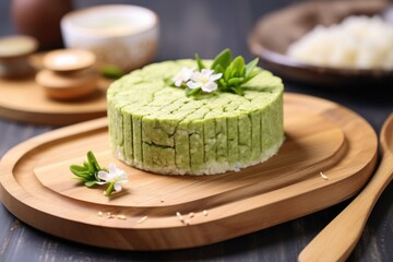 Poster - avocado-topped rice cake on a bamboo board