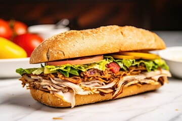 Poster - whole-grain sub with turkey and lettuce, mustard on top