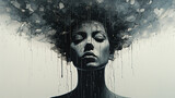Fototapeta  - Kobieta w rozpaczy z czarną chmurą nad głową 