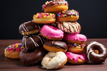 Sticker - a pile of various donuts with different toppings