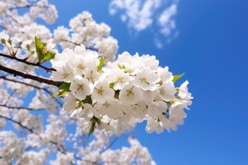 Sticker - white cherry blossoms on a branch, against blue sky