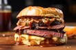© altitudevisual - overflowing brisket sandwich on a crusty bun