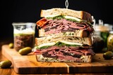 Fototapeta  - a triple decker sandwich with homemade sourdough slices
