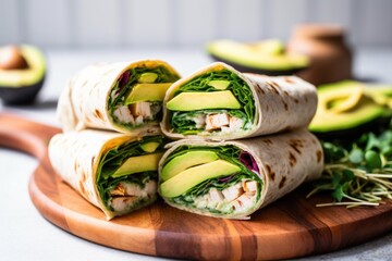 Poster - a turkey and avocado wrap cut into small pieces