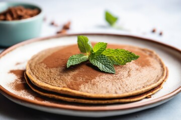 Wall Mural - a closeup of a vegan pancake on a ceramic plate