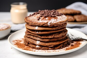 Canvas Print - vegan protein pancakes with a dusting of cocoa powder