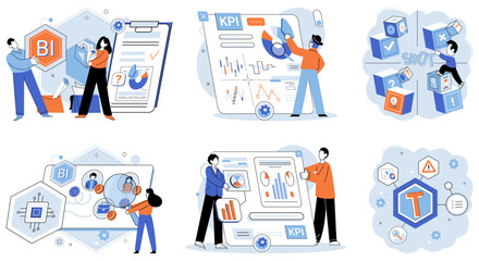 Fototapete - Business intelligence. Vector illustration Effective communication fosters collaboration and understanding Managers play key role in leading teams and driving success Reports provide comprehensive