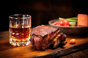 Wall Mural - bourbon next to a rack of barbecue ribs