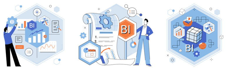 Fototapete - Business intelligence. Vector illustration The concept growth is central to business success Analysis helps in understanding market trends and customer behavior Finance plays crucial role