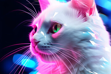 Cat portrait in neon colors background
