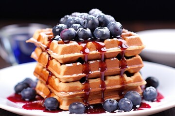 Poster - blueberry waffles topped with fresh blueberries