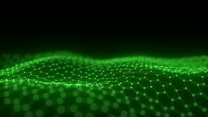 Poster - Digital technology wave. Dark cyberspace with green motion dots and lines. Futuristic digital background. Big data analytics. 3d rendering.