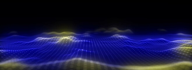 Wall Mural - Digital technology wave. Dark cyberspace with motion dots and lines. Futuristic digital background. Big data analytics. 3d rendering.