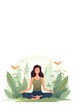 © Dina - woman doing yoga in lotus position. Meditation and mental health awareness. Mindfulness practice vertical card copy space top.