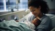 New Life Arrival Tender Moment of Afro-American Mother and Newborn