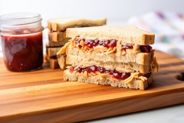 Wall Mural - pb&j sandwich, full spread, diagonally cut on a board