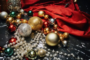 Canvas Print - decorations and baubles scattered around a christmas tree