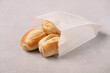  White bread bag. Brazilian style. Typical Breakfast. Studio shoot on gray background.