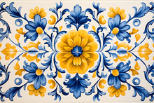 Rustic Blue Tile Watercolor Seamless Pattern. Pattern Of Azulejos Tiles 