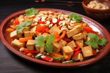 Sticker - stir-fried tofu with bell peppers and peanuts