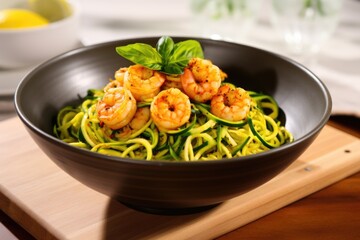 Sticker - prawns atop a vibrant bowl of zoodles