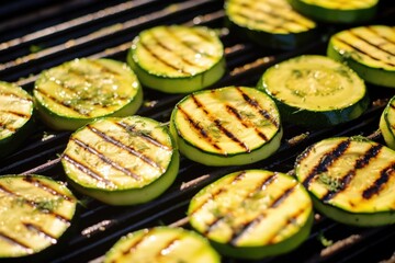 Wall Mural - zucchini slices with grill marks captured under natural light