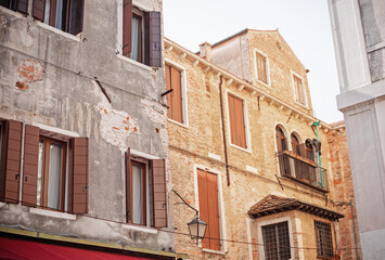 Landscape of Venice views, concept of vacation in Italy. Old part of city center. Ideas for journey.	