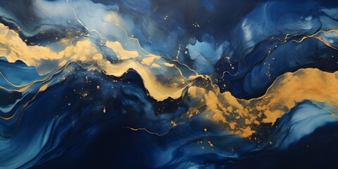 Wall Mural - Abstract marble waves painting with crushed gold. Made in fluid art style.
