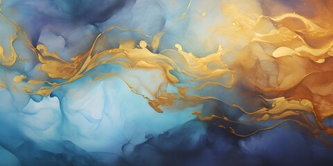 Wall Mural - Abstract marble waves painting with crushed gold. Made in fluid art style.