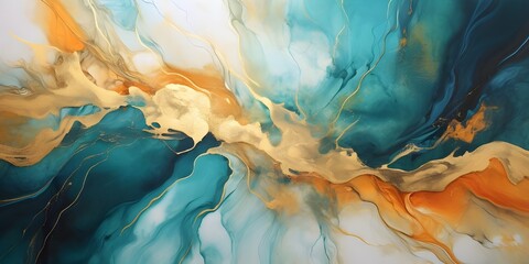 Wall Mural - Abstract marble waves painting with crushed gold. Made in fluid art style.