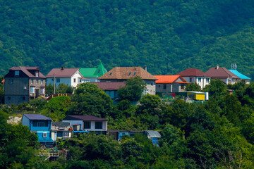 Poster - residential buildings in the forested mountains