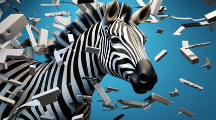 Wall Mural -  a zebra is surrounded by a bunch of broken pieces of furniture.  generative ai