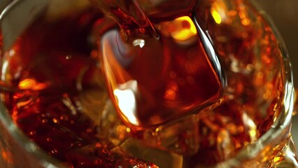 Poster - Super slow motion of pouring whiskey into glass. Filmed on high speed cinema camera, 1000 fps. 
