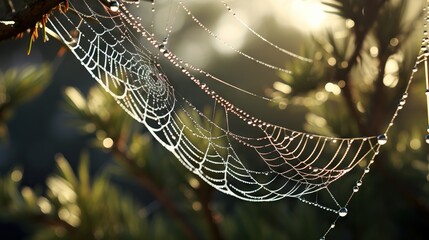 Wall Mural -  a close up of a spider web on a tree branch.  generative ai