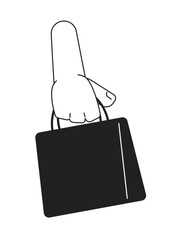 Poster - Holding shopping bag monochrome flat vector hand. Editable black and white thin line icons. Simple cartoon clip art spot illustration pack for web graphic design