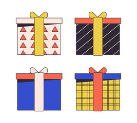 Poster - Present boxes flat line color isolated vector object. Gifts. Prize for winners. Editable clip art image on white background. Simple outline cartoon spot illustration for web design