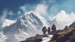 Climbers walking on snow-covered mountain. travel concept.
