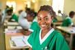 Chica afro americana sonriente estudiante de enfermería.