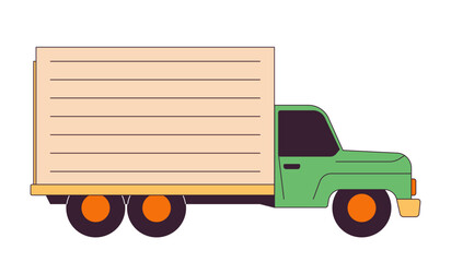 Poster - Truck delivery van 2D linear cartoon object. Logistics vehicle isolated line vector element white background. Sending package. Moving truck. Commerce transportation color flat spot illustration