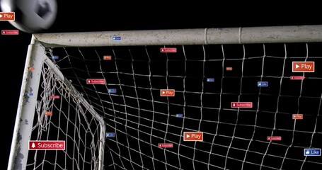 Poster - Animation of multiple notification bars over biracial goalkeeper failing to stop goal