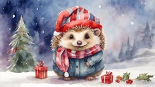 Little Hedgehog In A Christmas Hat